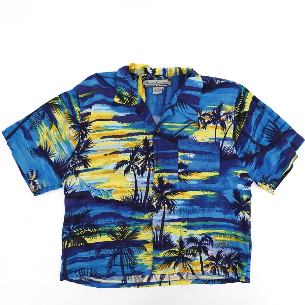 Pineapple Connection Shirt Large Blue Hawaiian button Short Sleeve HeyMan